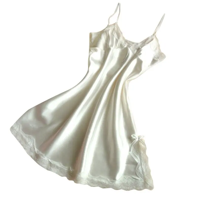 

New Fashion Sexy Women Silk Lace Nightgowns V-Neck Spaghetti Straps Nightdress Sleepwear