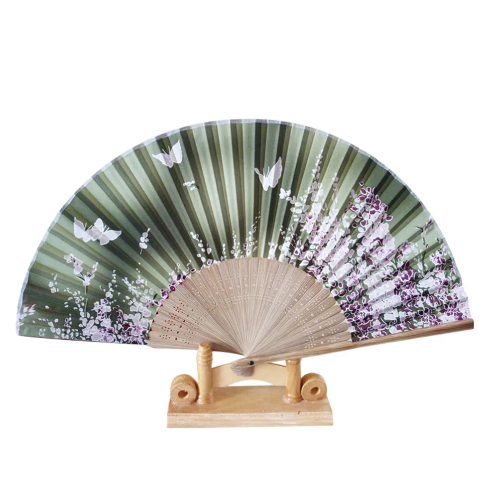 Flower Butterfly Pattern Folding Dance Wedding Party Lace Silk Folding Hand Held Flower Fan G619