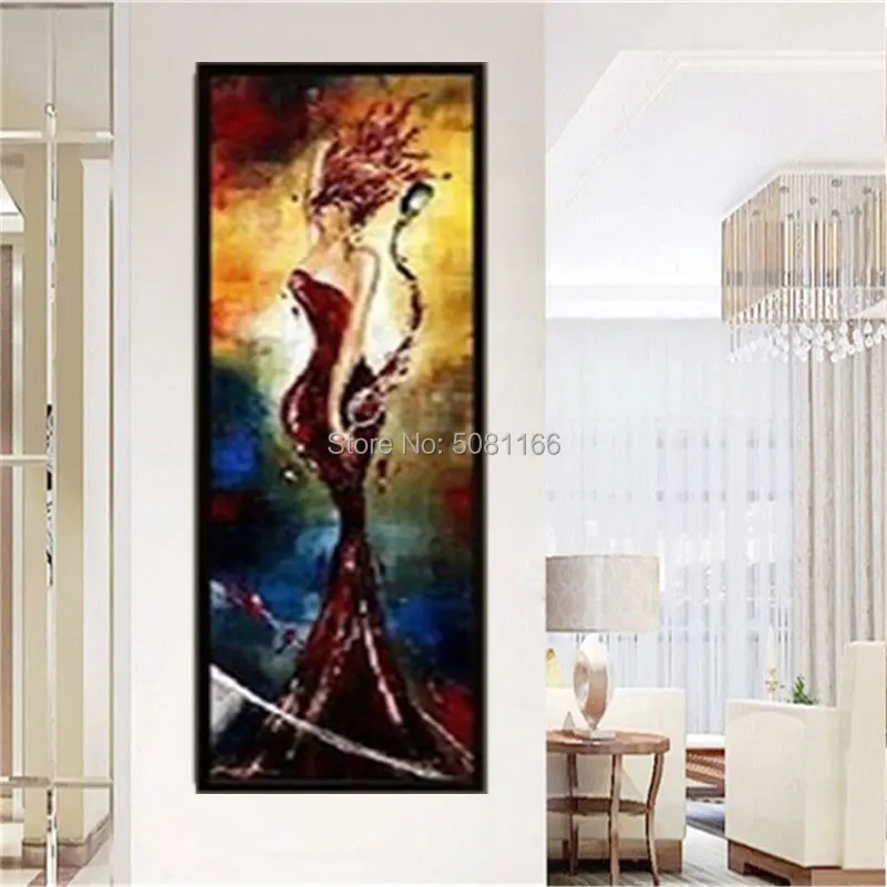 

hand painted Wall Art Pictures woman and wine vertical kitchen decorative oil painting woman Canvas Pictures For Living Room