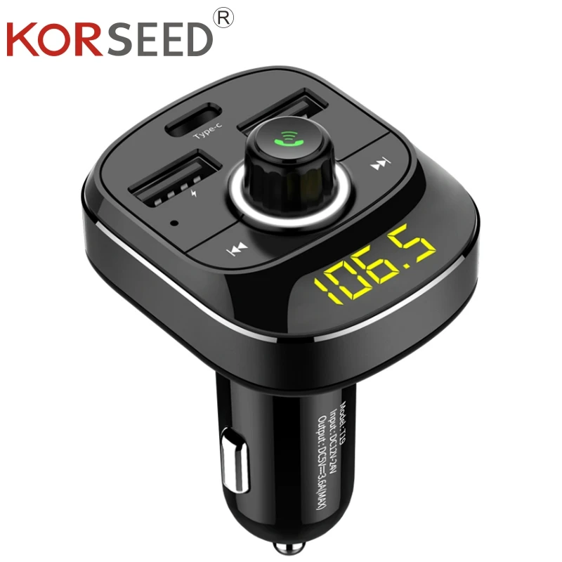 

KORSEED Bluetooth Handsfree Kit Type-C USB Car Charger FM Transmitter Radio TF Card Music Mp3 Player wireless Hands-free Car Kit