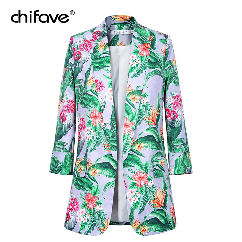 Chifave Блейзер Женский Осень 2018 Большие размеры Новая мода лист печатных для женщин пиджаки для и куртки повседневное женщина тонк