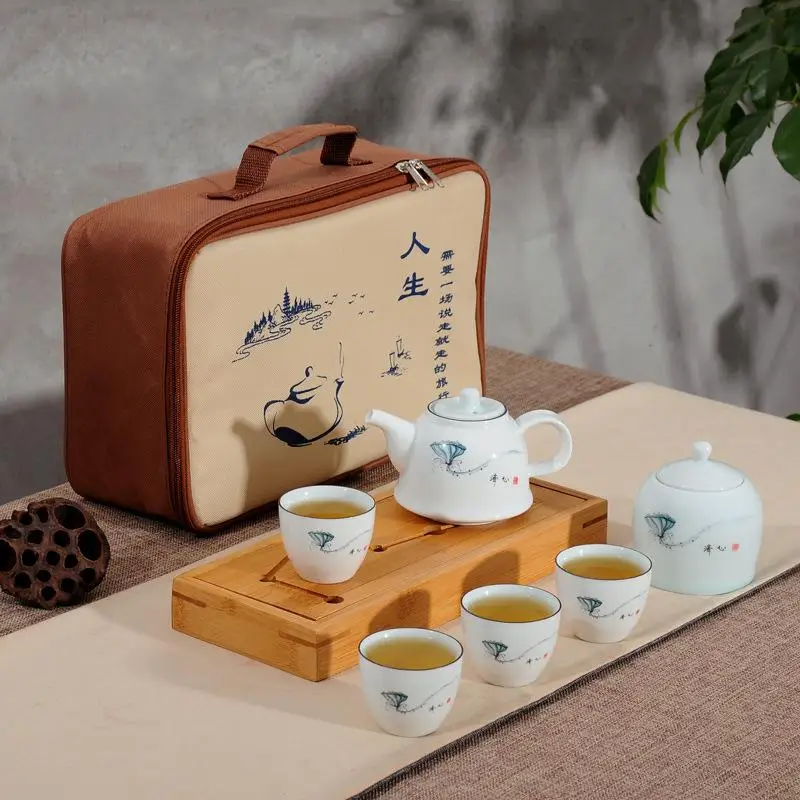  Chinese Travel Kung Fu Tea Set Ceramic Portable Teapot Porcelain Teaset Gaiwan Tea Cups of Tea Cere