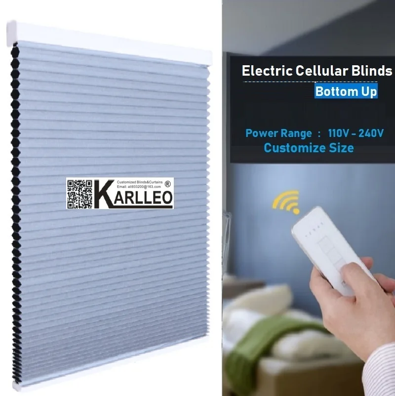 

Motorize/Electric Blackout Cellular Honeycomb Blinds Shades Remote Control Power Range110V-240V Customize Sizes