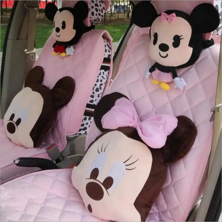 2Pcs Mickey Minnie Mouse Car Neck Cushion Headrest Supplies Neck Car