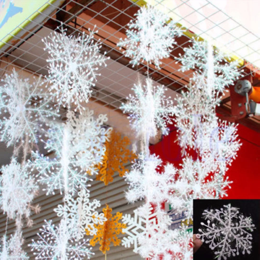 DIY 30/60PCS Classic White Snowflake Ornament Christmas Tree Hanging Decorations