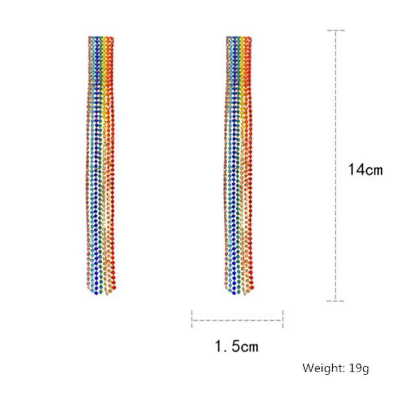 FYUAN, разноцветные радужные Кристальные серьги для женщин, новинка, бижутерия, длинные кисточки, стразы, висячие серьги, вечерние ювелирные изделия, аксессуары