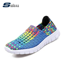 SSALENA ручной работы; женские туфли без каблука из проветривающейся ткани Новая мода женские дизайнерские лоферы; женская обувь удобная женская обувь AA20324