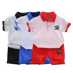 Милый комплект с шортами для мальчиков, топы с короткими рукавами и принтом динозавра, рубашка + шорты, комплекты повседневной детской
