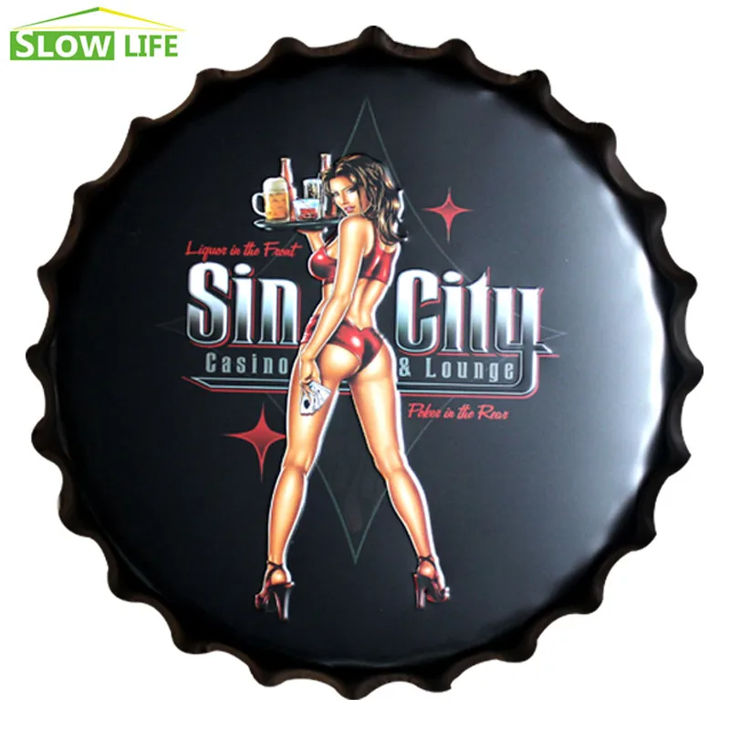 

2017 New Sin City Bottle Cap Metal Tin Sign Vintage Home Decor Tin Sign Wall Decor Metal Sign 3D Wall Decor Metal Plaque