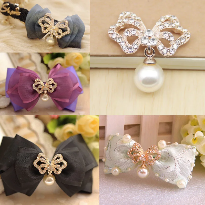 

2015New 30Pcs Golden Bow Tassels Pearl Rhinestone Buttons/Buckle Embellishment button DIY accessories ZJ232