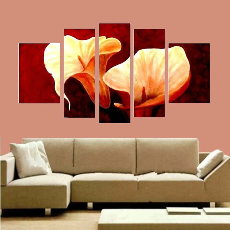 

Large 5 Panel Pictures Handpainted Abstract Big Lily Flower Oil Painting Home Decor Wall Art Handmade Floral Paintings on Canvas
