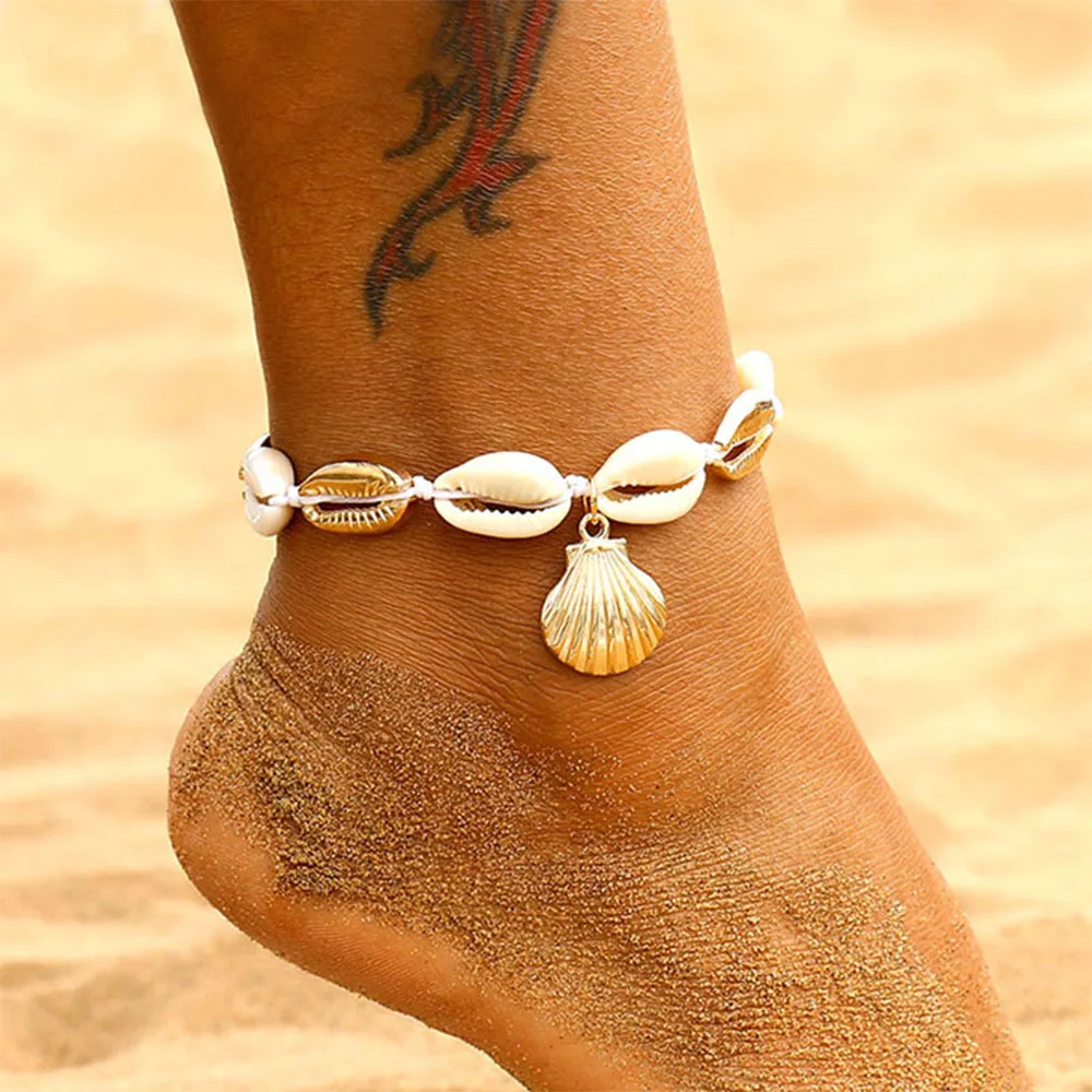 IPARAM Винтажный Золотой ножной браслет женский ракушка Шарм пляж геометрический браслет из блесток и ножной браслет Бохо ноги ювелирные изделия
