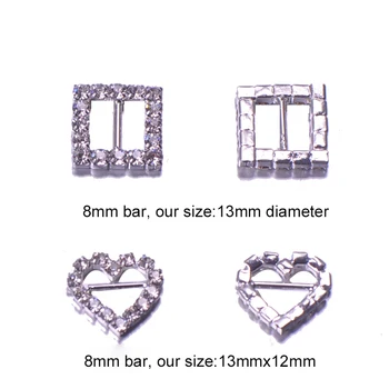 

(M0162 - 8mm inner) bar square rhinestone ribbon silder and heart buckle for wedding invitation card,silver plating