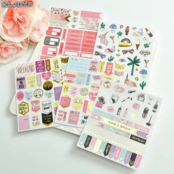 

KLJUYP Happy Unicorn Foil Gold Paper Planner Stickers Booklet for Scrapbooking Happy Planner/Card Making/Journaling Project