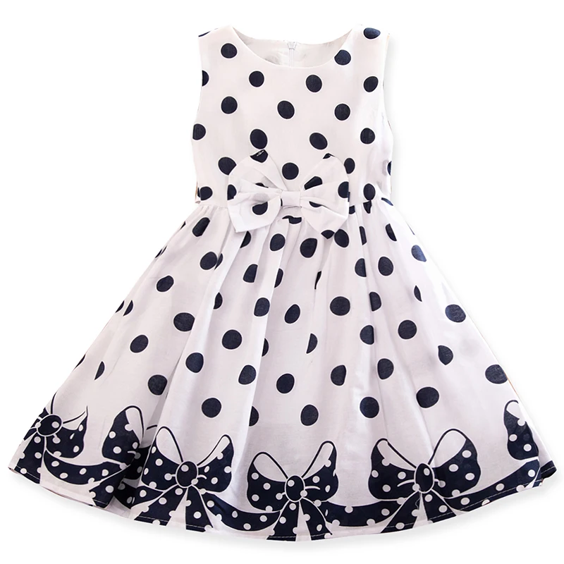 

New Girls Dress Polka Dot Bow Cotton Party Birthday Kids Clothing Size 3-12 Sleeveless Kids Baby Princess Dresses Children Cloth