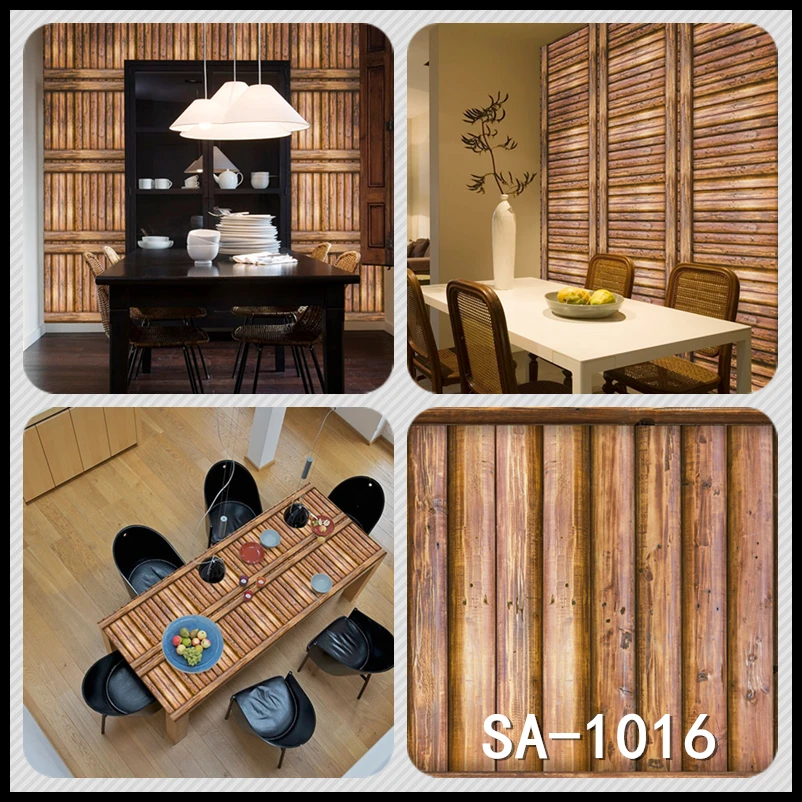 Home Decor 3D PVC Wood Grain naklejki ścienne papierowa cegła tapeta efekt rustykalny samoprzylepne naklejki dekoracyjne do domu pokój