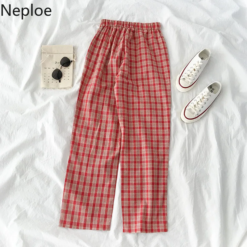 Neploe Harajuku широкие брюки высокая эластичная талия женские хлопковые красные