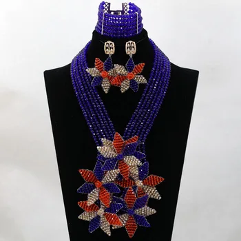 

Fantastic Royal Blue Bridal Indian African Jewelry Set Crystal Flower Earrings Brooch Gift Necklace Set Free Shipping HX750