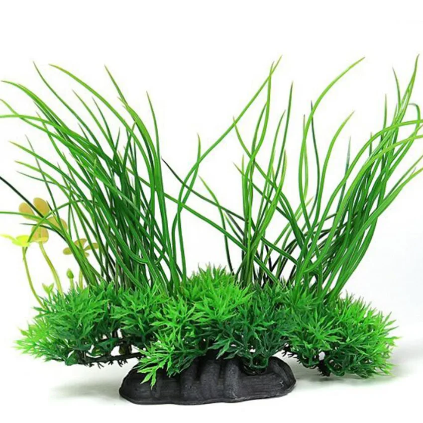 8" x 7" New Plastic Emulation Decorative Long Leaf Plant for Aquarium Green 