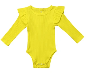 Новые осенние повседневные боди с рюшами и длинными рукавами для новорожденных девочек и мальчиков, теплые комбинезоны, одежда для детей от 0 до 24 месяцев - Цвет: Цвет: желтый