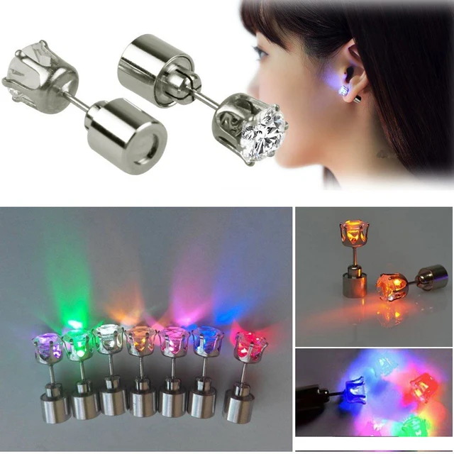 Hot 1 Pc Light Up Led Earrings Studs Flashing Blinking Stainless Hot 1 Pc Light Up Led Earrings Studs Flashing Blinking Stainless Steel Dance Party