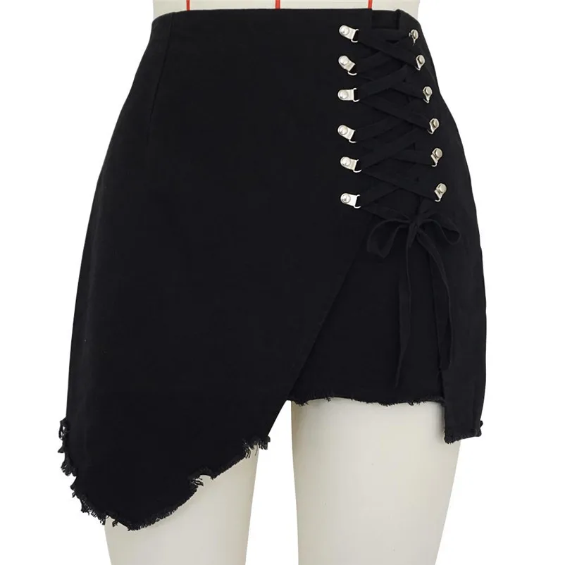 New Fashion 2018 Summer style skirts womens casual High Waist Cowboy Bandage Girls Sexy Uniform Mini Skirt Femme Saia Y04#N (4)