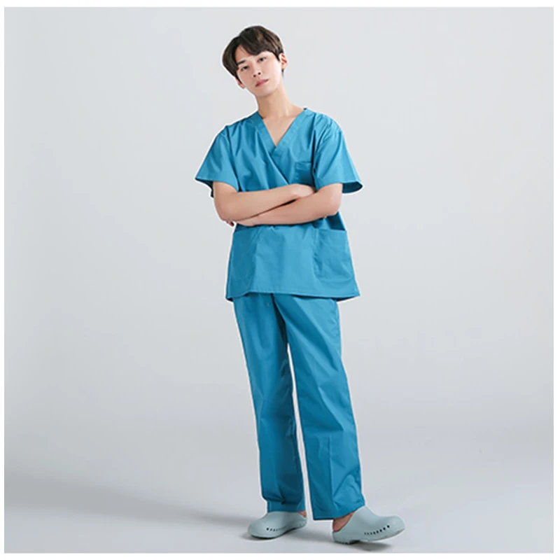 Хлопок хирургический халат для мужчин медицинский уход скрабы одежда Стоматологическая Лаборатория пальто хирургический костюм медицинская одежда медицинские наборы - Цвет: blue