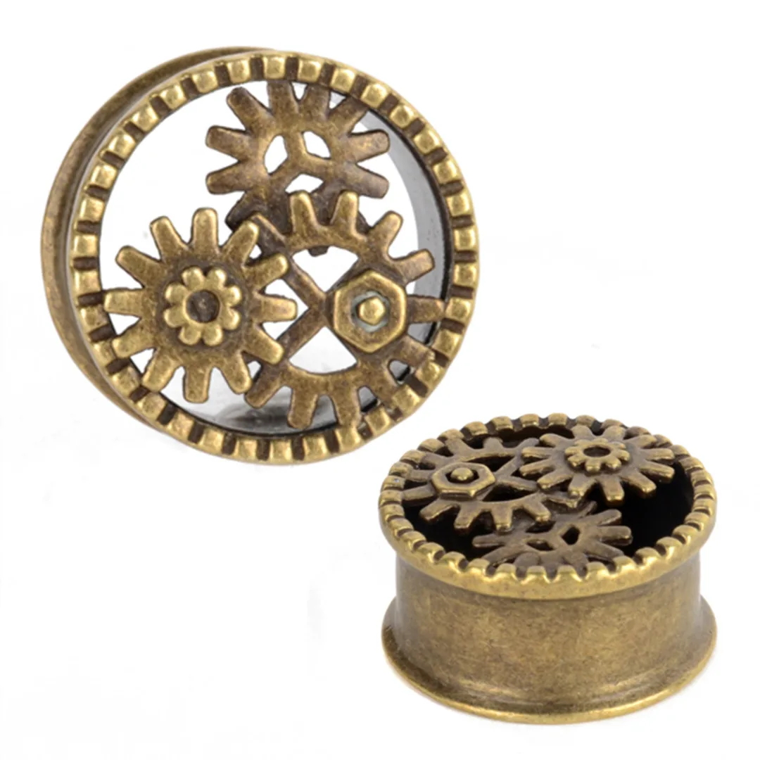1 Pair Antique Brass Single Flare Flesh Tunnel Ear Plugs Expander Ear Expander Body Piercing Jewelry Ear Stretcher 8-25mm