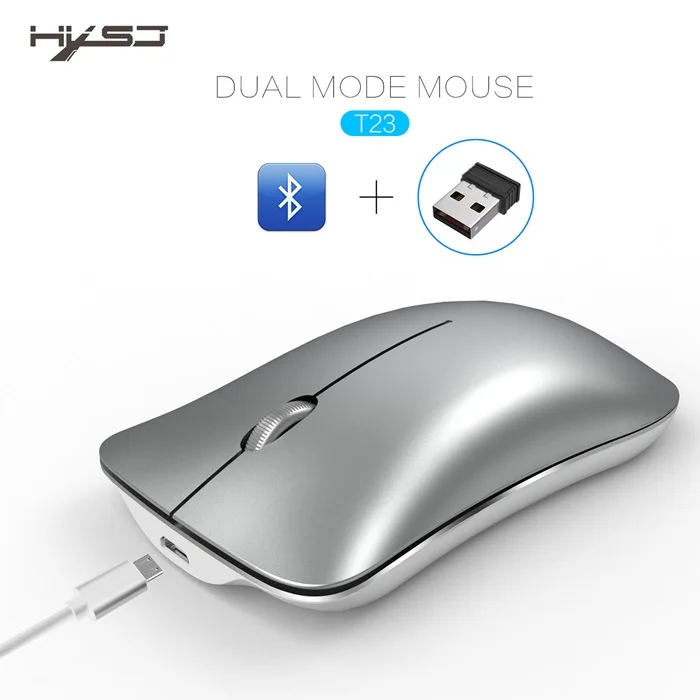Серебристый ZERODATE hxsj T23 тонкая перезаряжаемая Bluetooth Беспроводной/2,4G Двухрежимная Портативный Тетрадь мышь для ПК для дома и офиса - Цвет: Серебристый