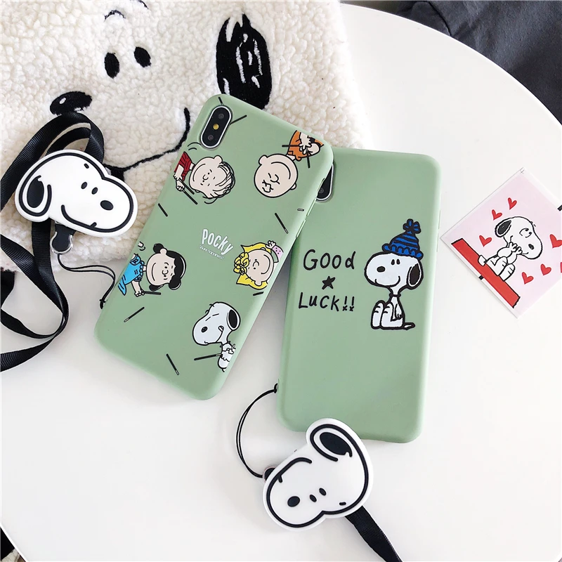 

Cute Cartoon Dog Soft phone Cover case on the for iPhone 6 6S 7 8 Plus for iPhone X XR XS Max lanyard Silicone Shell Cover