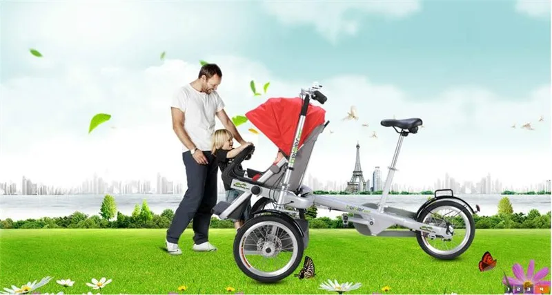 Футболки для мамы и ребенка newboretricycle коляска детский велосипед, складывающаяся коляска младенцев коляска 3 колеса совместима с автомобильным сидением красный