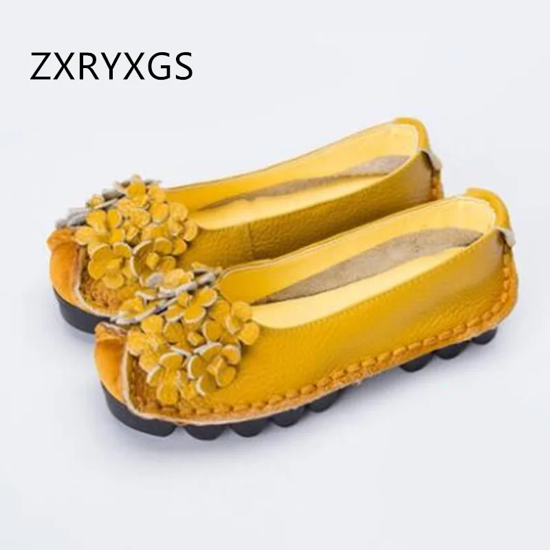 

ZXRYXGS Brand Shoes Women Flats 2019 Spring New Retro Handmade Flower Genuine Leather Shoes Woman Comfort Soft Casual Shoes