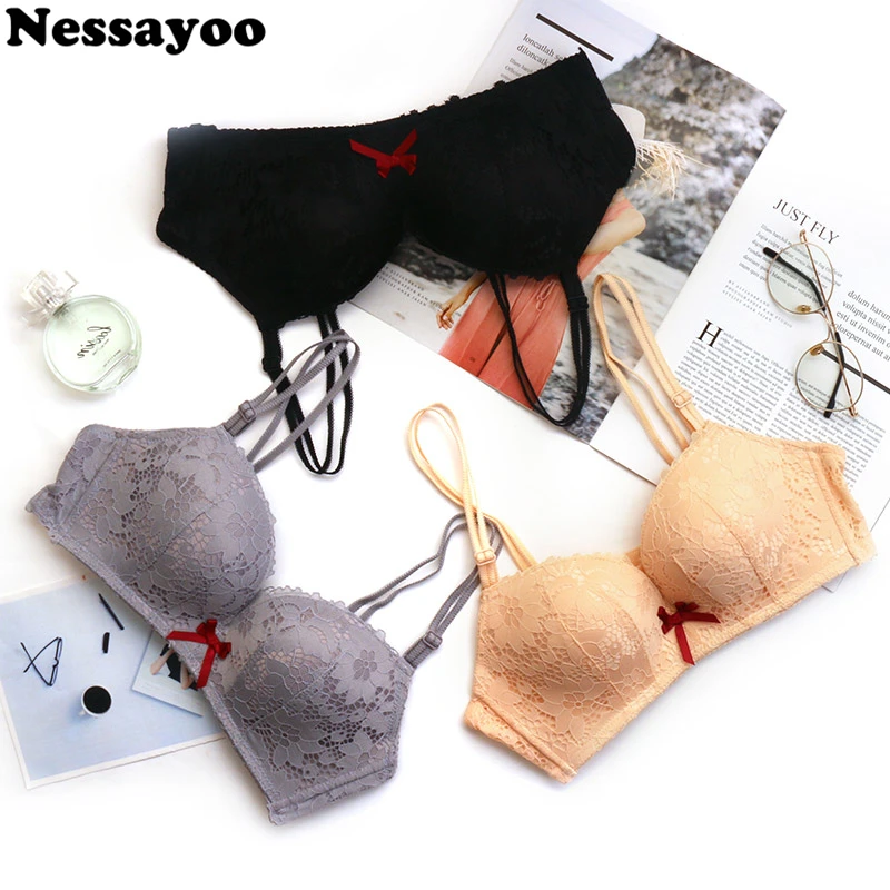 

Women Push Up UnderWire Sexy Lace Bra Young Girl Adjustment Small Chest Women Underwear 75A B Cup Thin Cup Lace Back Closure Bra