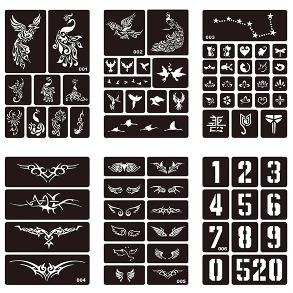 

1 Sheet Body Art Hollow Reusable Henna Sticker Stencils for Tattoo Painting Template Airbrush Glitter Tattoo Stencil #275072