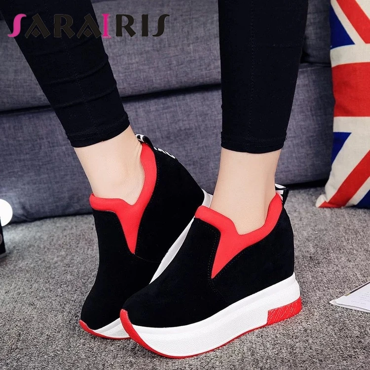 rouge Femme 2019 Noir Étudiants Sur Nouveau Décontracté Sarairis Doux Hauteur Croissante Appartements Slip Printemps À Automne Compensées Sneakers Plat Semelles Chaussures FRC7q