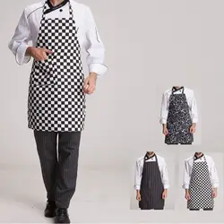 Модный Полосатый клетчатый длинный мужской женский Поясной фартук с карманом ресторанный шеф-повар официант бар кухонный фартук
