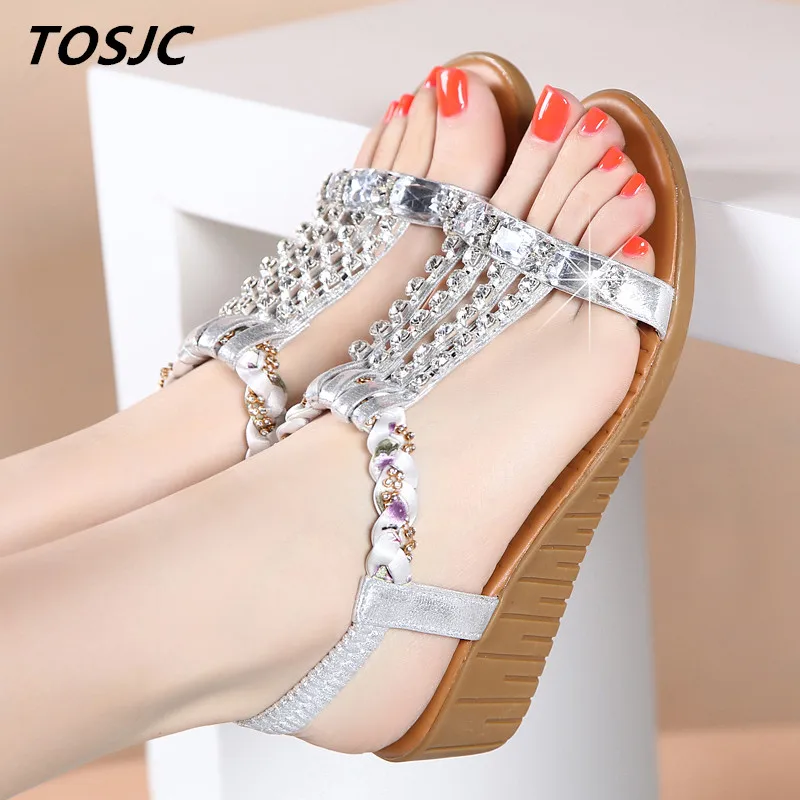

TOSJC New Style Woman Sandals Summer Shoes Height Increasing 5cm Fashion Casual Shoes For Lady Gold Color Casual Sandals