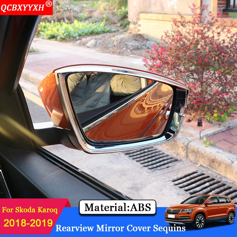 

QCBXYYXH Car Styling ABS Rearview Mirror Decoration Rain Gear Back Mirror Eyebrow Cover Auto Sticker For Skoda Karoq 2018 2019