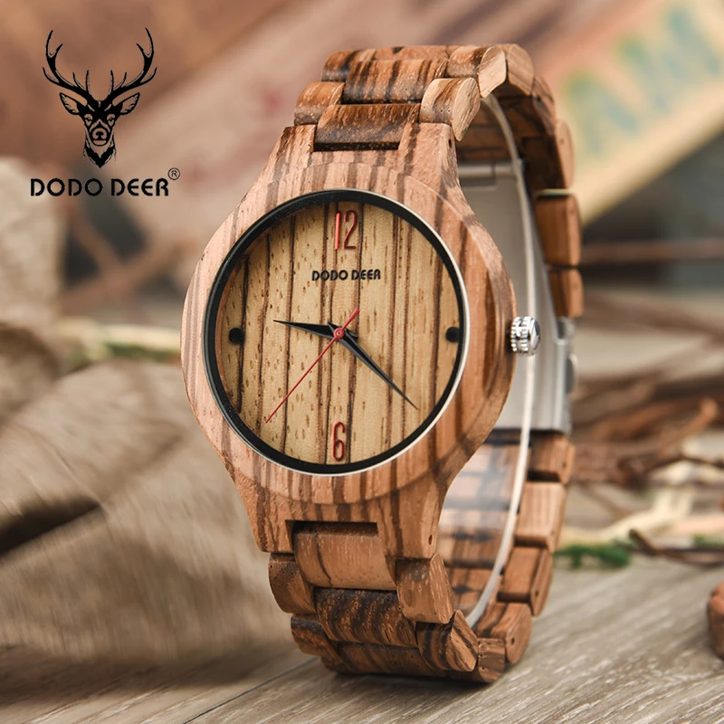 

DODO DEER Full Zebra Wood Watch Men Custom Private Lable Timepieces Quartz Movement Gift for Men Armbanduhren Herren A15-3