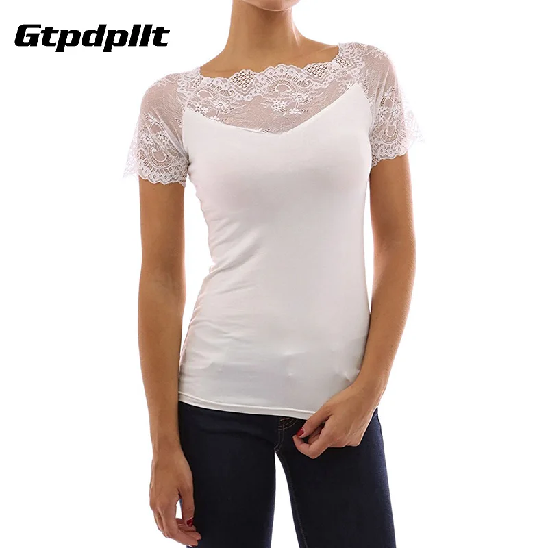 Gtpdpllt camiseta de verano para mujer 2018 camisa de encaje de manga corta Tops sexi camiseta de Mujer talla grande camiseta mujer Top camiseta femenina Gtpdpllt camiseta de verano para mujer 2018 camisa de encaje de manga corta Tops sexi camiseta de Mujer talla grande camiseta mujer Top camiseta femenina