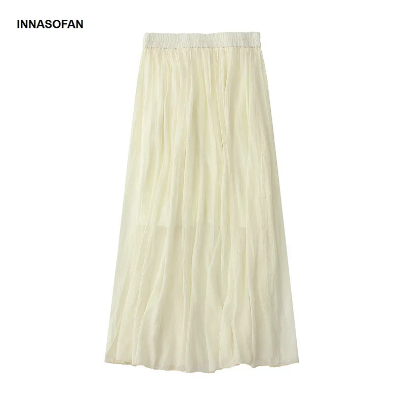INNASOFAN плиссированная шифоновая юбка для женщин весна-летняя пляжная юбка высокая талия евро-американская мода Однотонная юбка
