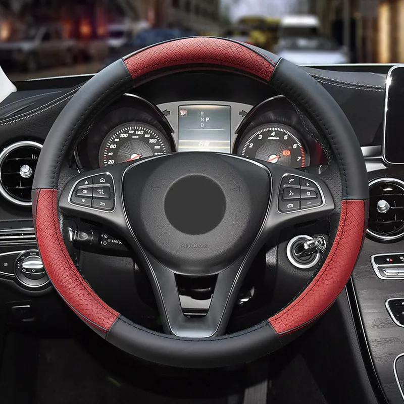 Высококачественный кожаный чехол рулевого колеса автомобиля всесезонные