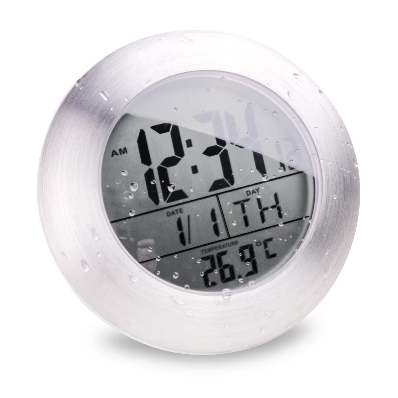 LED digital waterproof bathroom electric wall clock modern design metal