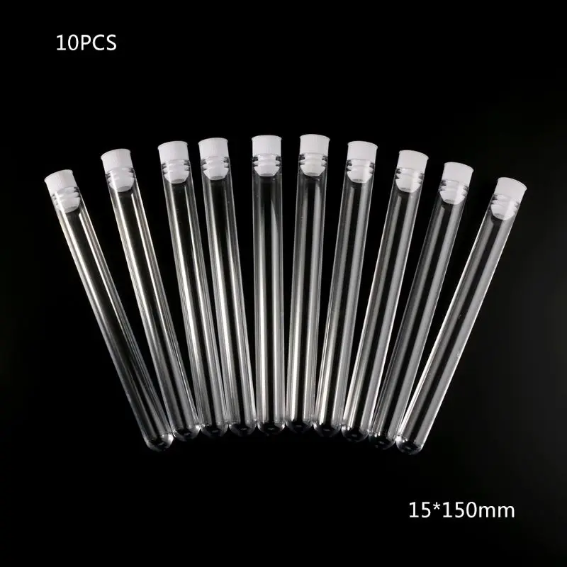 10Pcs Plastic Test Tubes Lab Test Tool With Screw Cap Transparent 15* 150mm