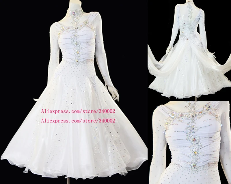 

White Ballroom Competition Dance Dress Women 2019 New Arrival Long Sleeve Standard Waltz Ballroom Dance Dresses Adult