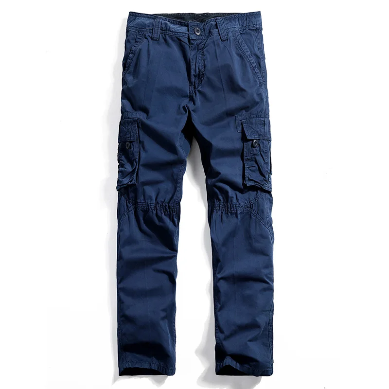 Брендовые мужские повседневные брюки карго, винтажные военные брюки с несколькими карманами, темно-синие мужские комбинезоны из хлопка, тактические брюки K010 - Цвет: DARK BLUE
