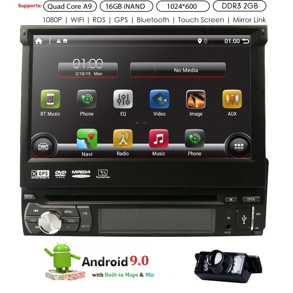 7"Universal 1din Android 9.0 Quad Core Car DVD player GPS Navigation
