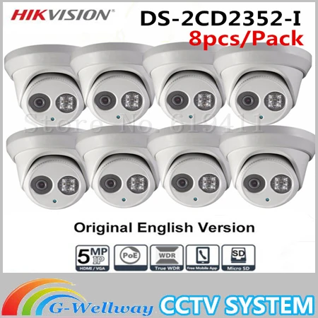 

8Pcs 5MP WDR EXIR Turret Network Camera DS-2CD2352-I Dome IP Camera IP66 Weather-Proof Protection Outdoor Security Camera 30m IR