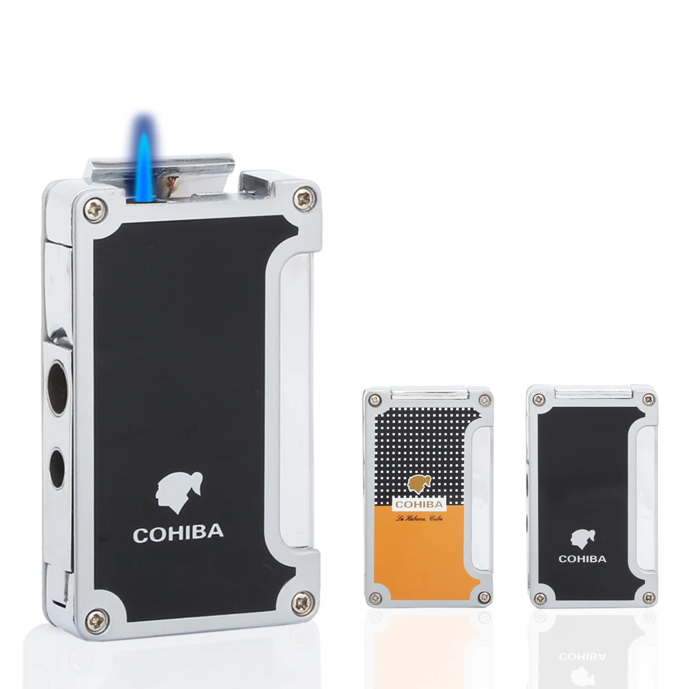 

COHIBA Smoking Gadget Refillable Butane Gas Jet Cigarette Lighters 1 Torch Cigar Lighter Windproof Lighter With Cigar Punch