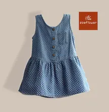 Newborn Cute Baby Girl Jeans Dress Kids Dot Print Blue Dresses Kids Clothes Children Clothing Vestido Vest Denim Dresses